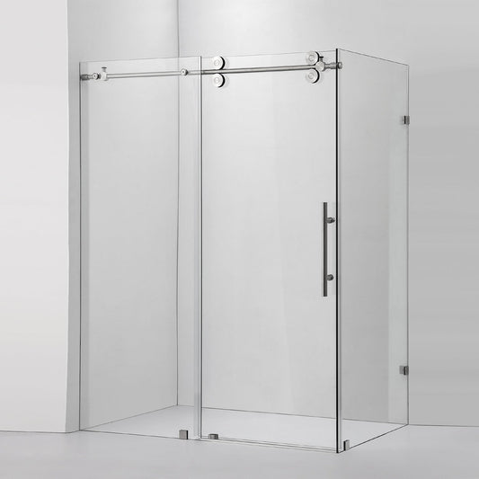 Vinnova Villena 60" x 78" Brushed Nickel Rectangle Single Sliding Frameless Shower Enclosure