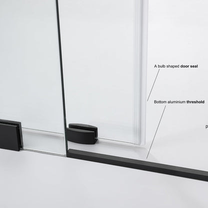Vinnova Villena 60" x 78" Matte Black Rectangle Single Sliding Frameless Shower Enclosure