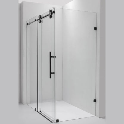 Vinnova Villena 60" x 78" Matte Black Rectangle Single Sliding Frameless Shower Enclosure