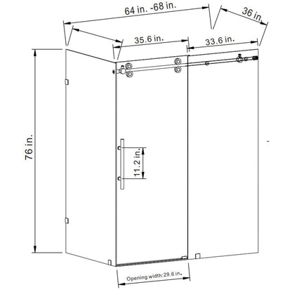 Vinnova Villena 68" x 78" Brushed Gold Rectangle Single Sliding Frameless Shower Enclosure