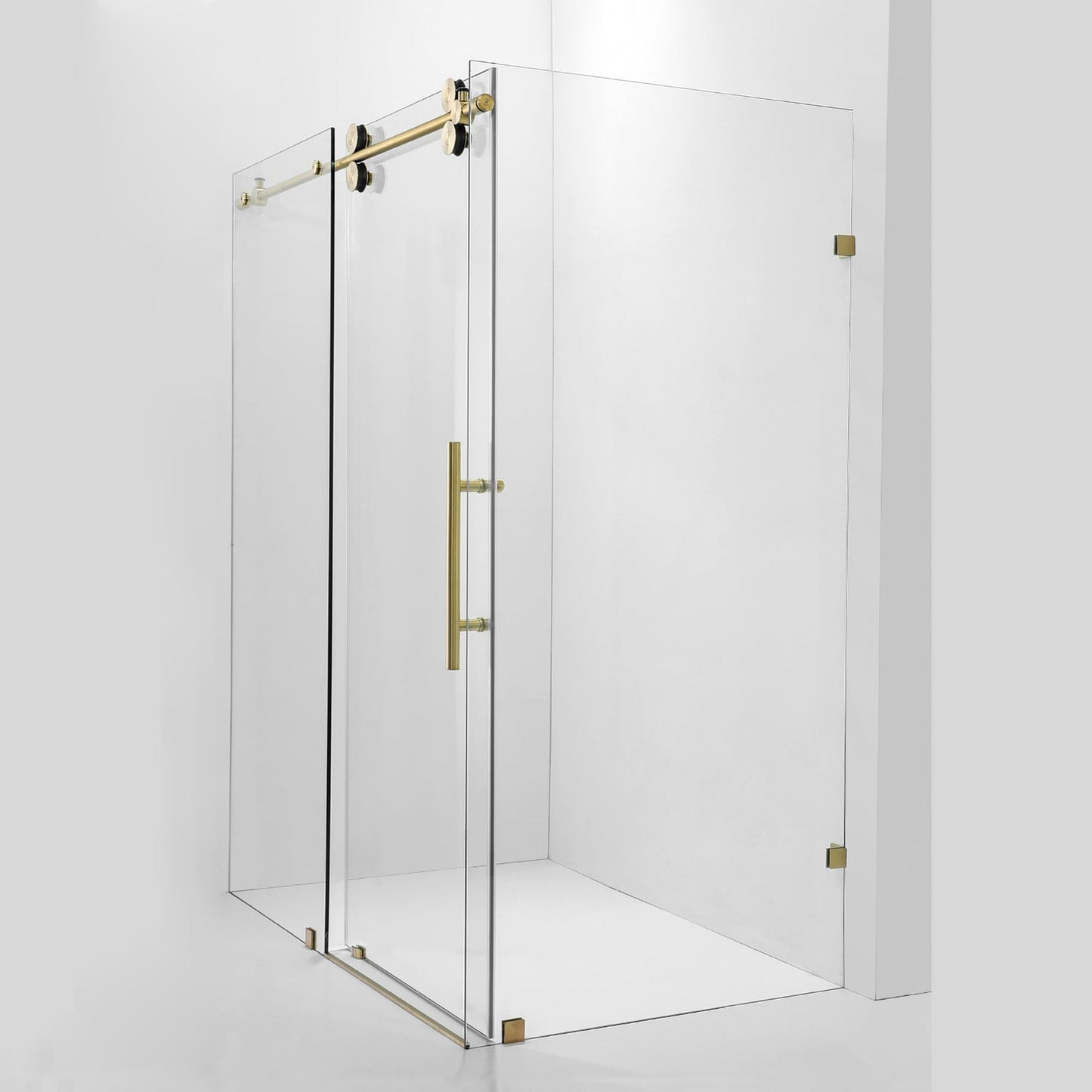 Vinnova Villena 68" x 78" Brushed Gold Rectangle Single Sliding Frameless Shower Enclosure