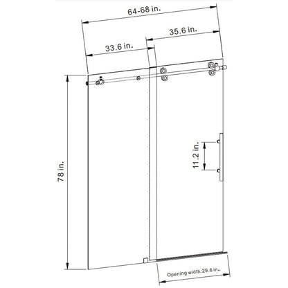 Vinnova Villena 68" x 78" Brushed Gold Single Sliding Frameless Shower Door