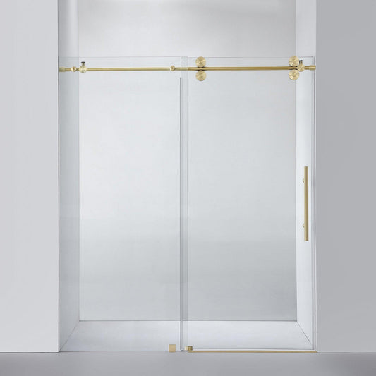 Vinnova Villena 68" x 78" Brushed Gold Single Sliding Frameless Shower Door