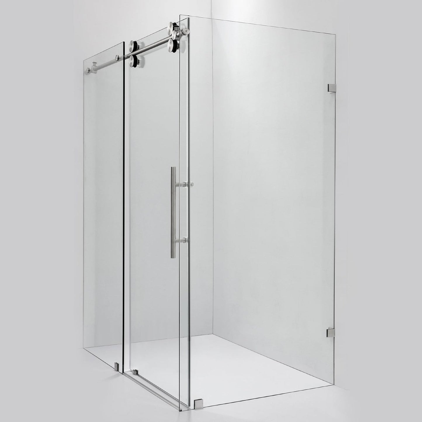 Vinnova Villena 68" x 78" Brushed Nickel Rectangle Single Sliding Frameless Shower Enclosure