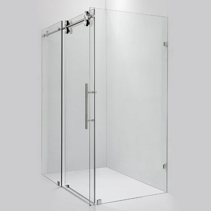 Vinnova Villena 68" x 78" Brushed Nickel Rectangle Single Sliding Frameless Shower Enclosure