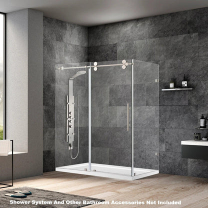 Vinnova Villena 68" x 78" Brushed Nickel Rectangle Single Sliding Frameless Shower Enclosure