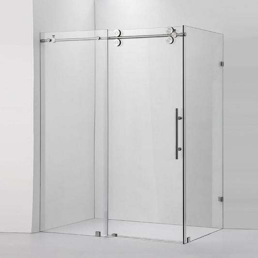 Vinnova Villena 68" x 78" Brushed Nickel Rectangle Single Sliding Frameless Shower Enclosure