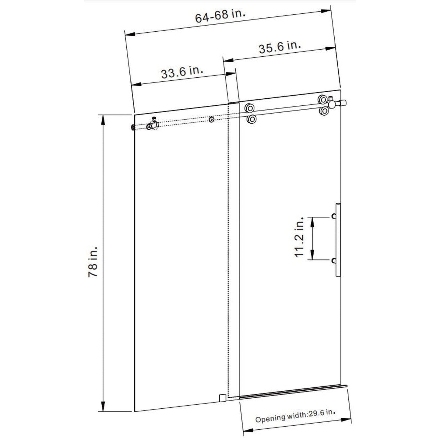 Vinnova Villena 68" x 78" Brushed Nickel Single Sliding Frameless Shower Door