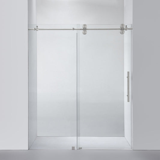 Vinnova Villena 68" x 78" Brushed Nickel Single Sliding Frameless Shower Door