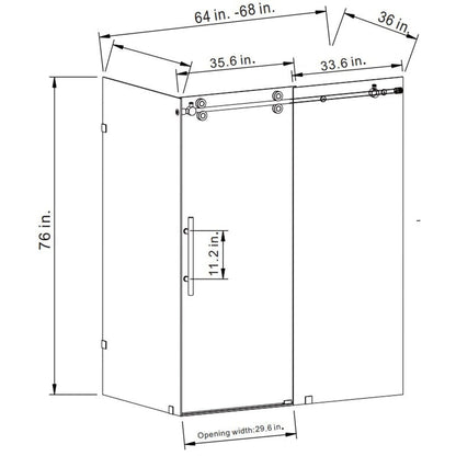 Vinnova Villena 68" x 78" Matte Black Rectangle Single Sliding Frameless Shower Enclosure