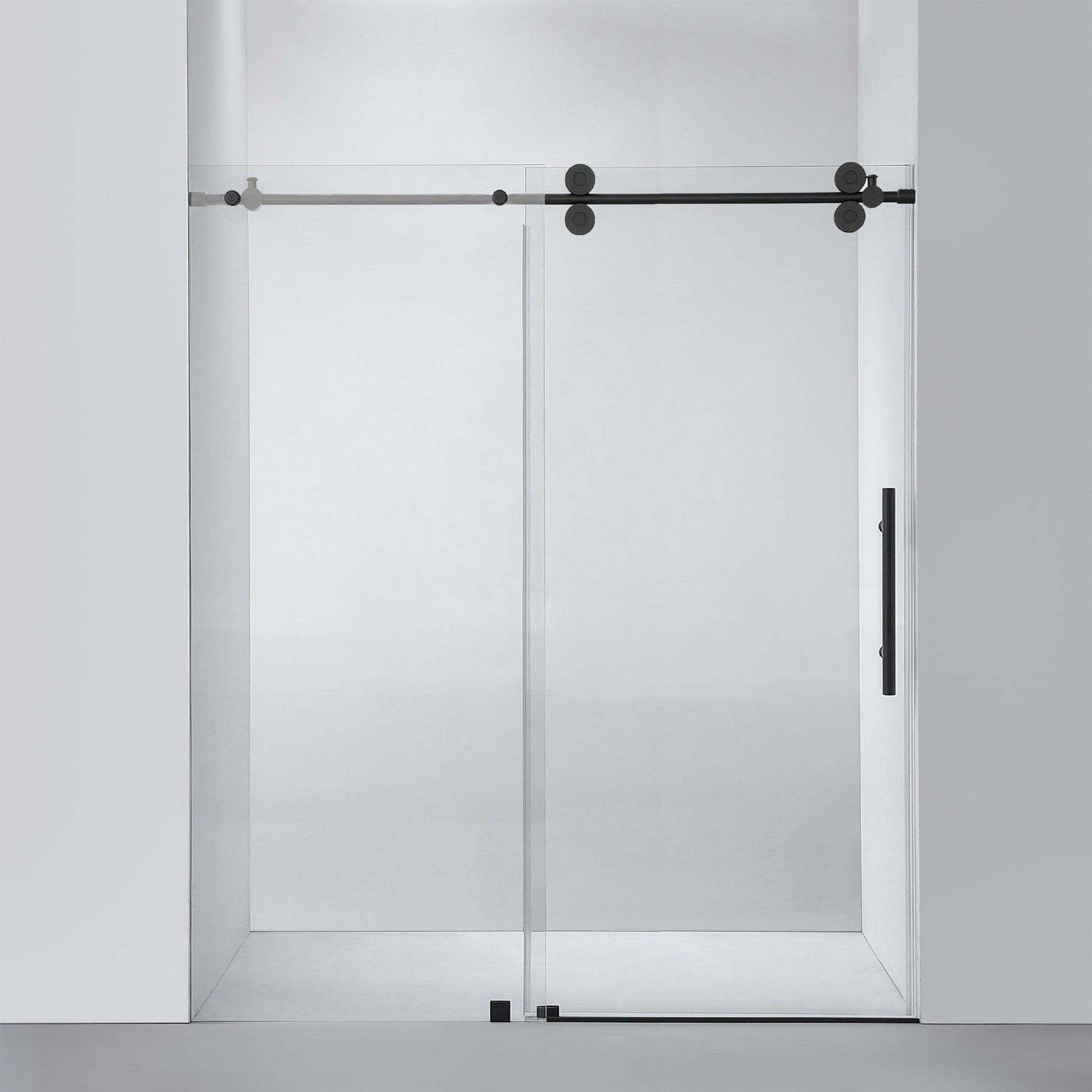 Vinnova Villena 68" x 78" Matte Black Single Sliding Frameless Shower Door