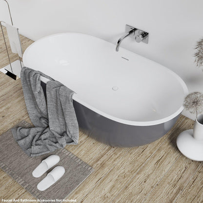 Vinnova Zamora 65" x 30" Gray Oval Freestanding Soaking Acrylic Bathtub