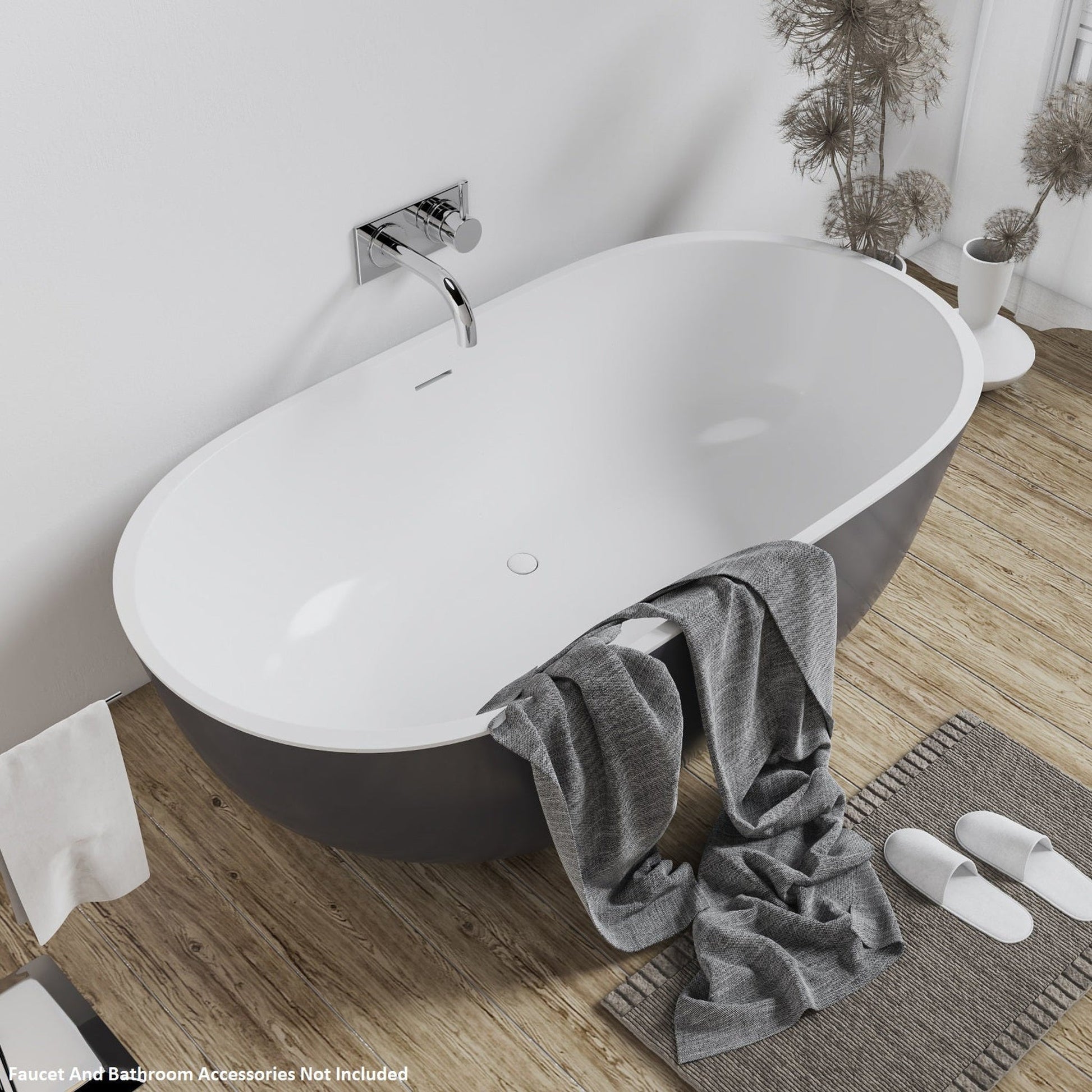 Vinnova Zamora 65" x 30" Gray Oval Freestanding Soaking Acrylic Bathtub