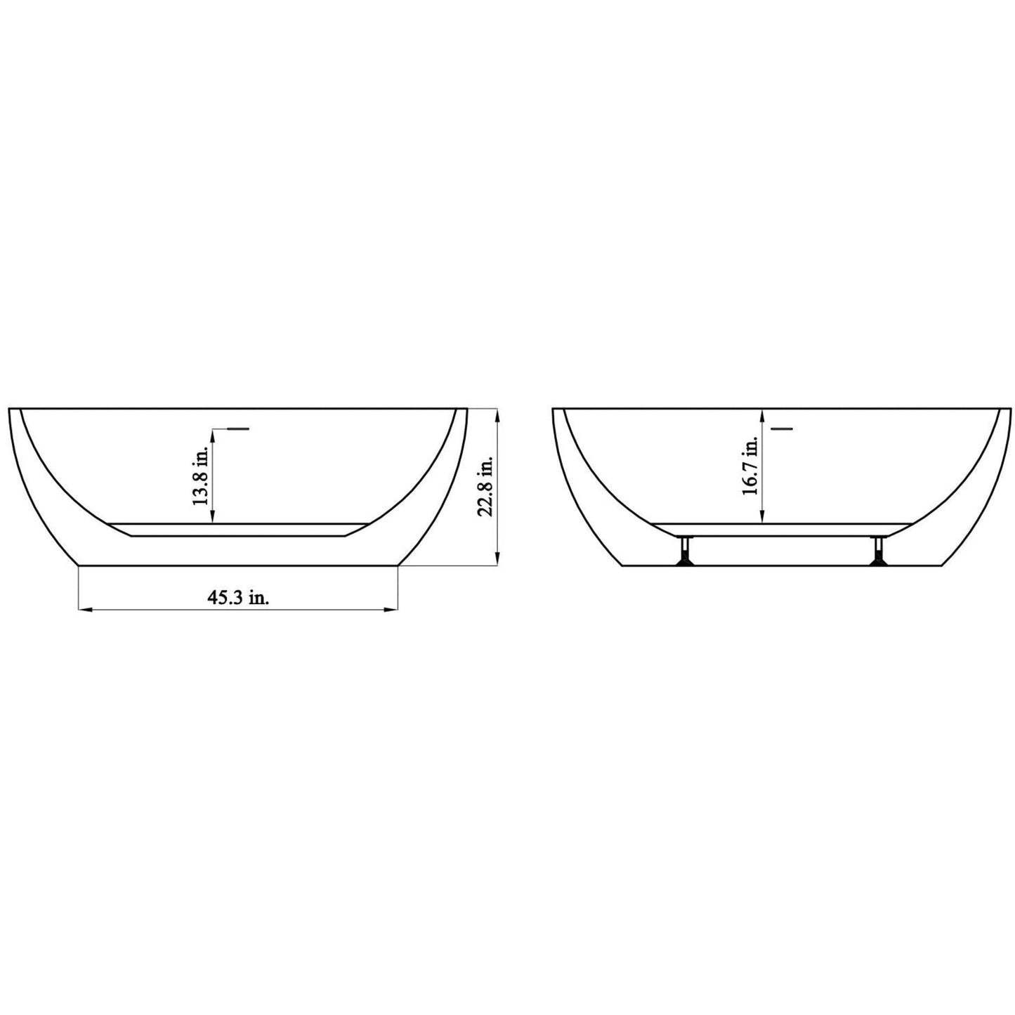 Vinnova Zamora 65" x 30" White Oval Freestanding Soaking Acrylic Bathtub