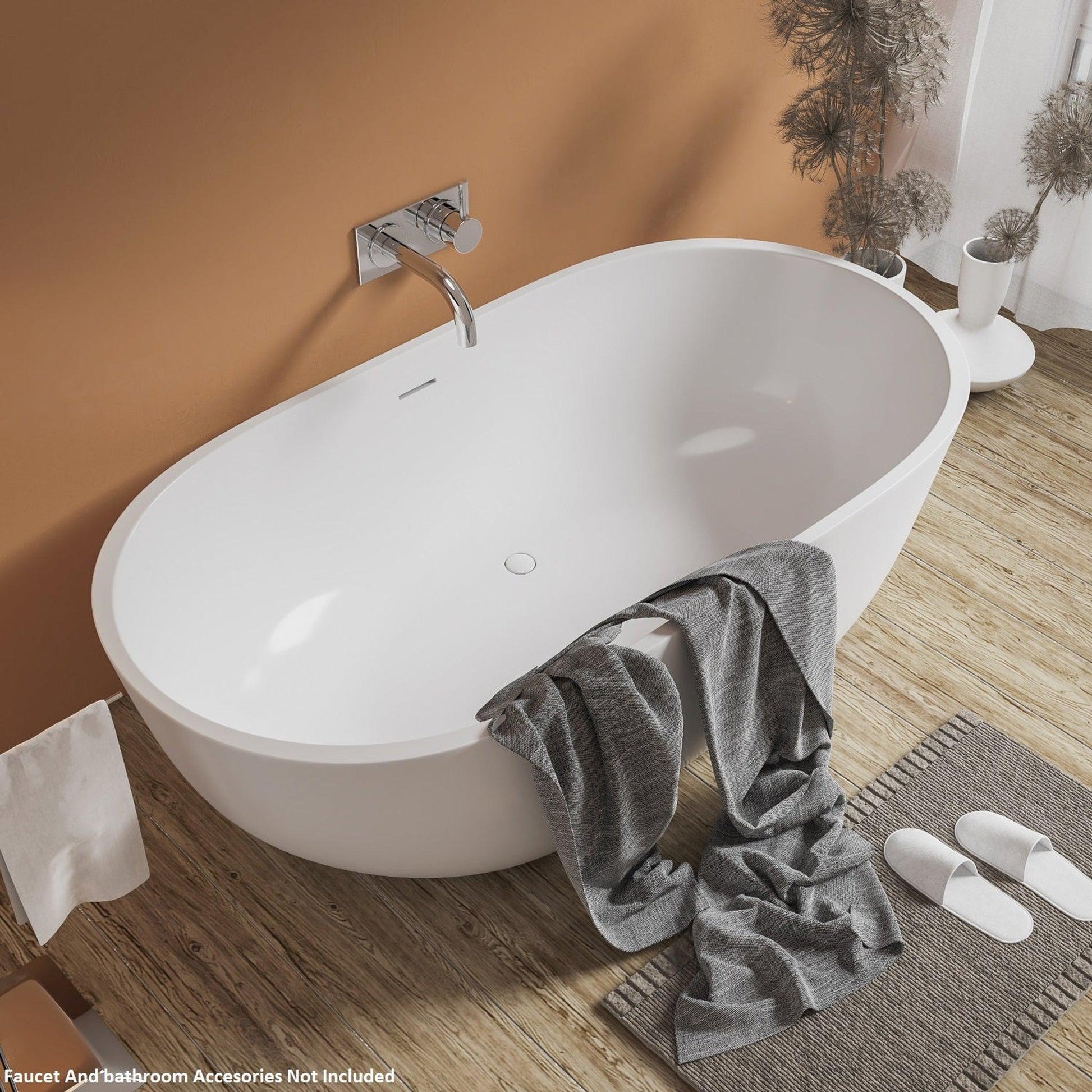 Vinnova Zamora 65" x 30" White Oval Freestanding Soaking Acrylic Bathtub