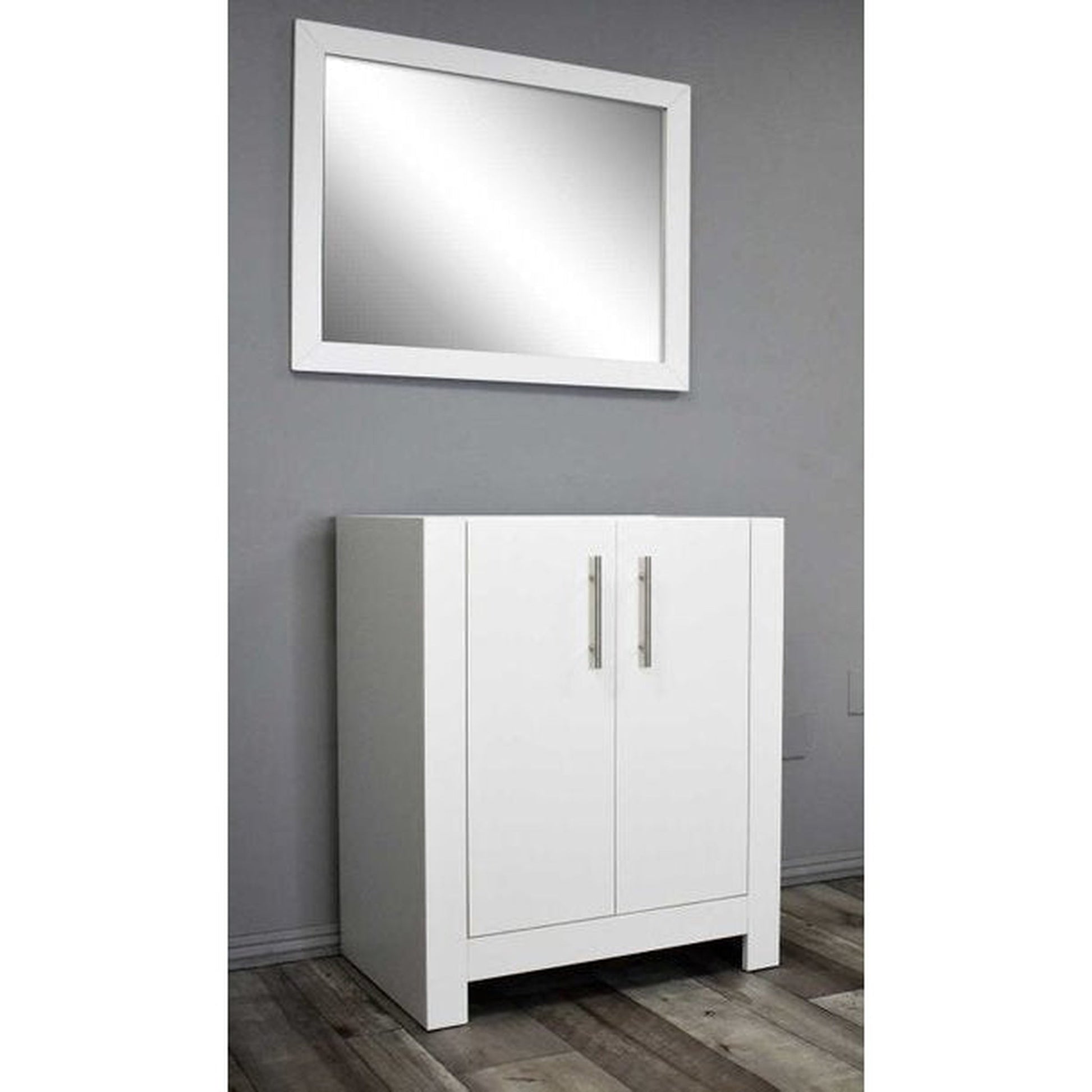 Volpa USA Austin 24" x 19" White Modern Freestanding Bathroom Vanity With Brushed Nickel Round Handles