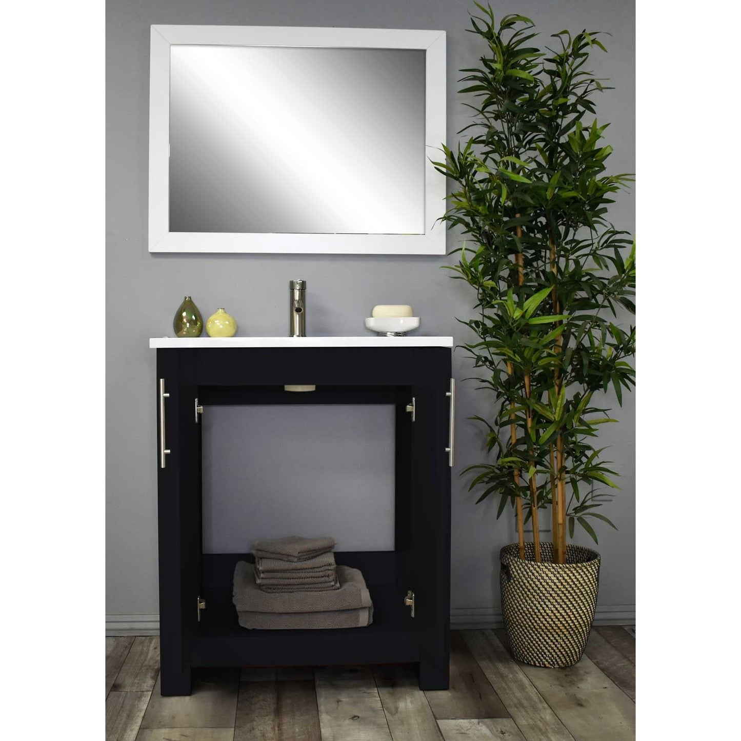 Volpa USA Austin 24" x 20" Black Modern Freestanding Bathroom Vanity With Acrylic Top, Integrated Acrylic Sink And Brushed Nickel Handles