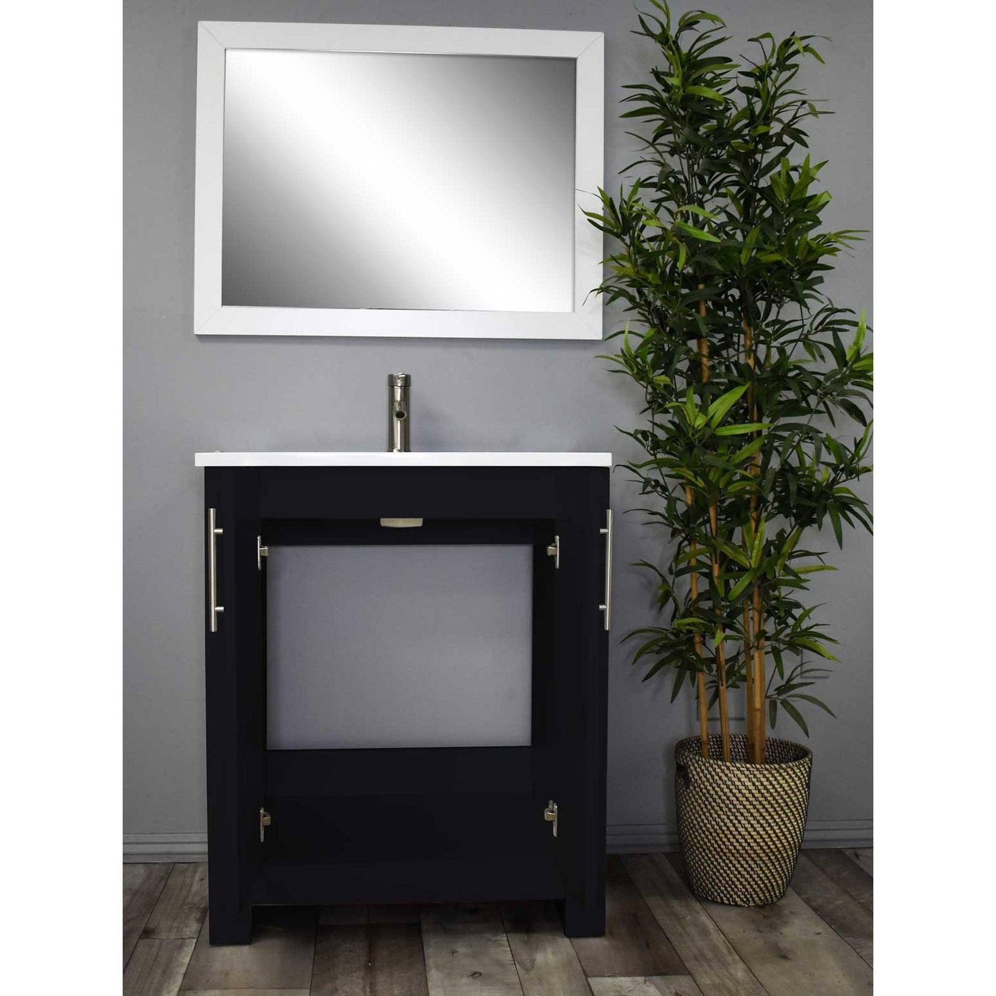 Volpa USA Austin 24" x 20" Black Modern Freestanding Bathroom Vanity With Acrylic Top, Integrated Acrylic Sink And Brushed Nickel Handles