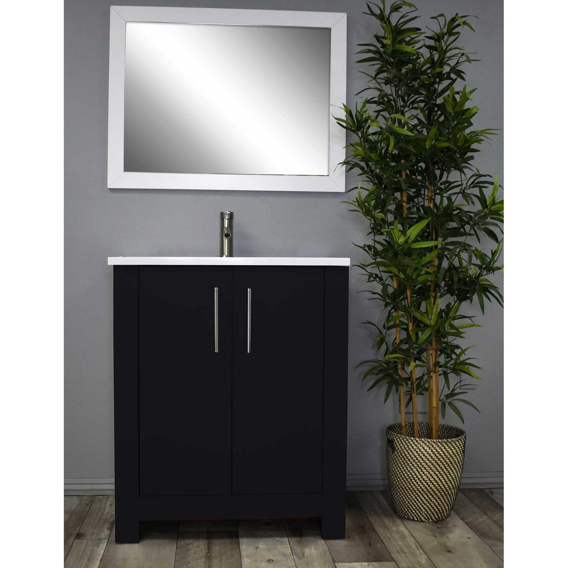 Volpa USA Austin 24" x 20" Black Modern Freestanding Bathroom Vanity With Acrylic Top, Integrated Acrylic Sink And Brushed Nickel Handles