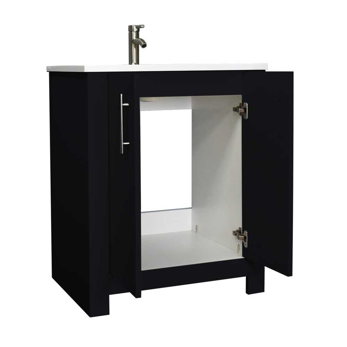 Volpa USA Austin 24" x 20" Black Modern Freestanding Bathroom Vanity With Acrylic Top, Integrated Acrylic Sink And Brushed Nickel Handles