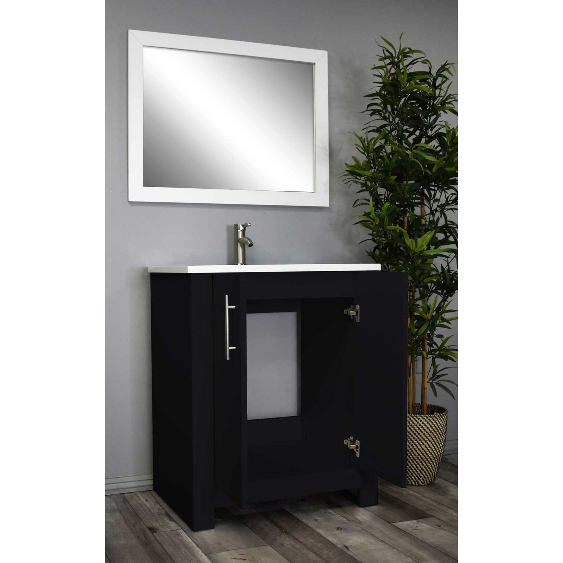 Volpa USA Austin 24" x 20" Black Modern Freestanding Bathroom Vanity With Acrylic Top, Integrated Acrylic Sink And Brushed Nickel Handles