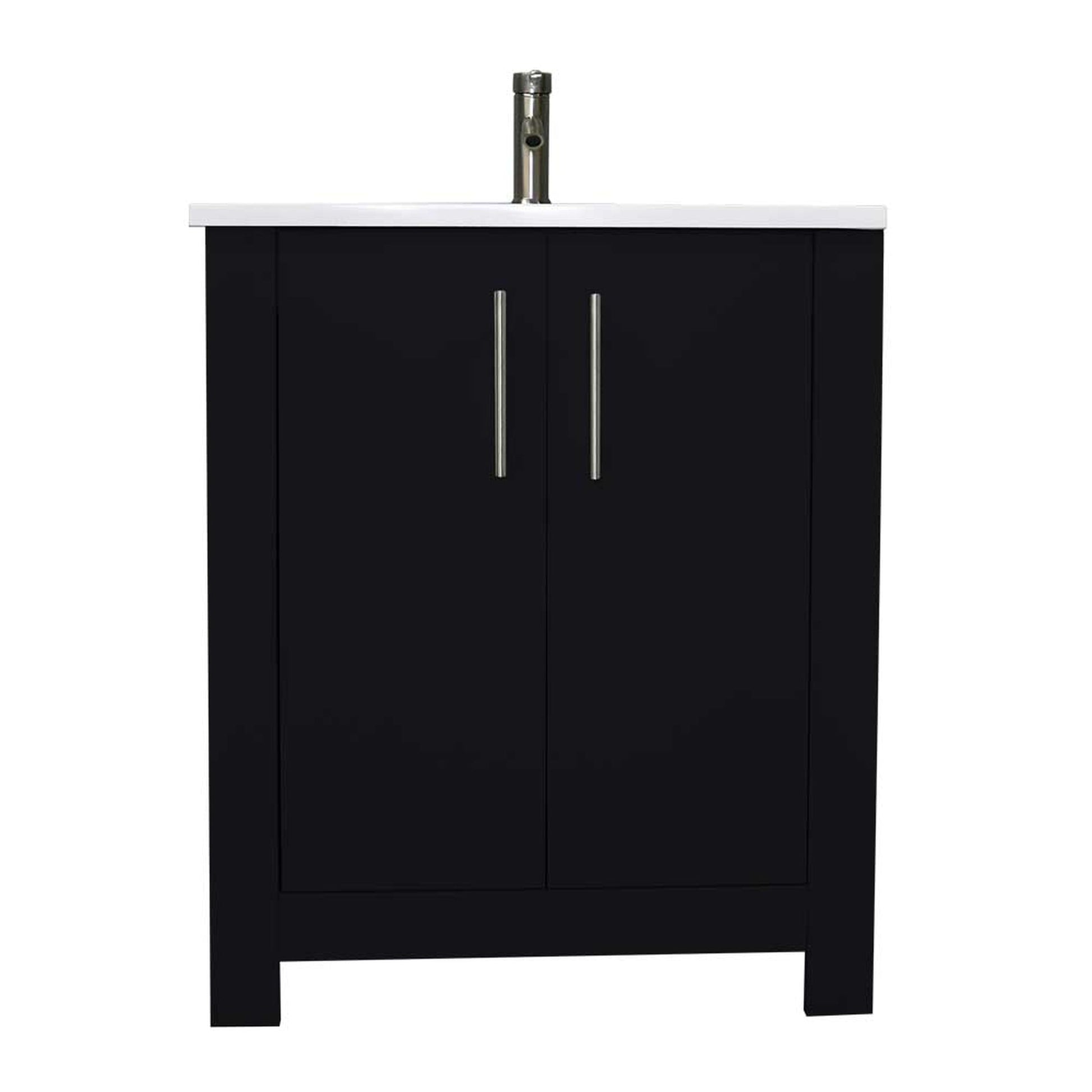 Volpa USA Austin 24" x 20" Black Modern Freestanding Bathroom Vanity With Acrylic Top, Integrated Acrylic Sink And Brushed Nickel Handles