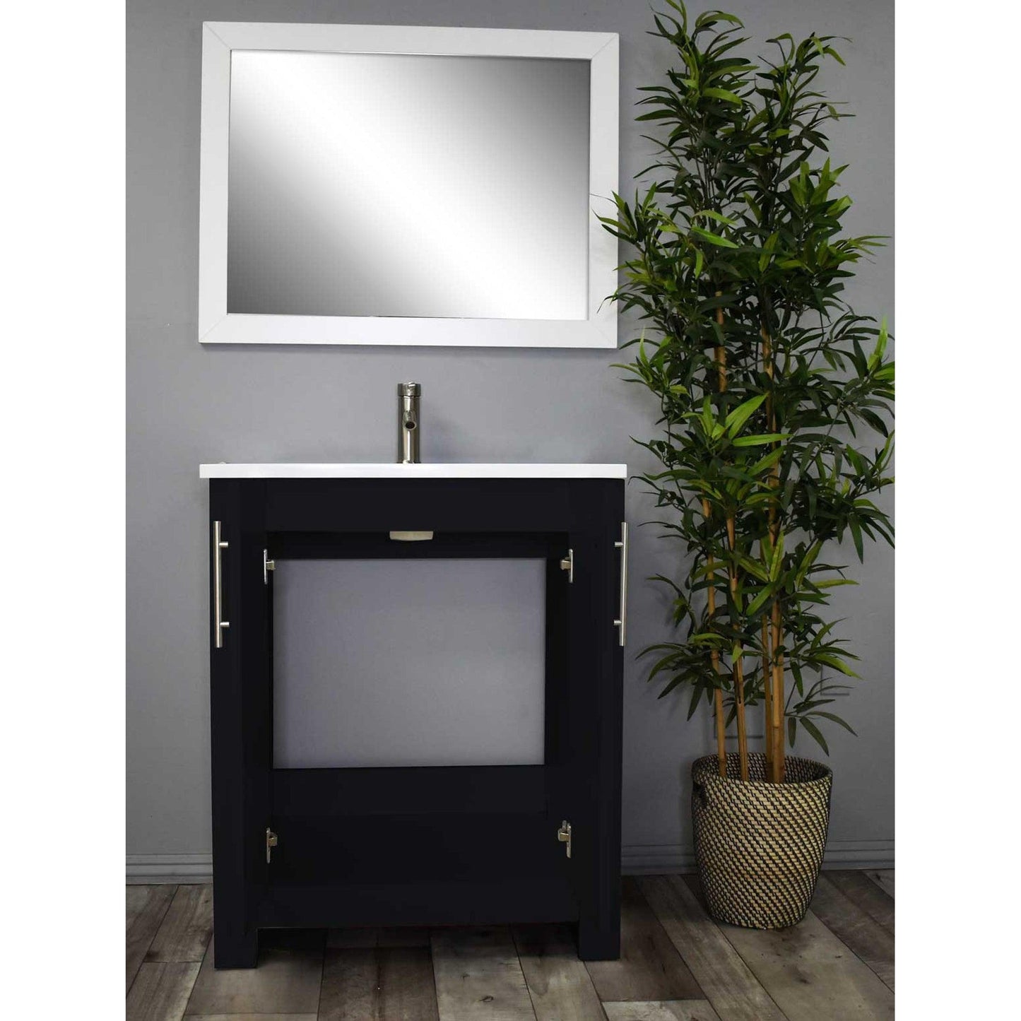 Volpa USA Austin 24" x 20" Glossy Black Modern Freestanding Bathroom Vanity With Acrylic Top, Integrated Acrylic Sink And Brushed Nickel Handles