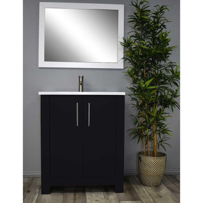 Volpa USA Austin 24" x 20" Glossy Black Modern Freestanding Bathroom Vanity With Acrylic Top, Integrated Acrylic Sink And Brushed Nickel Handles