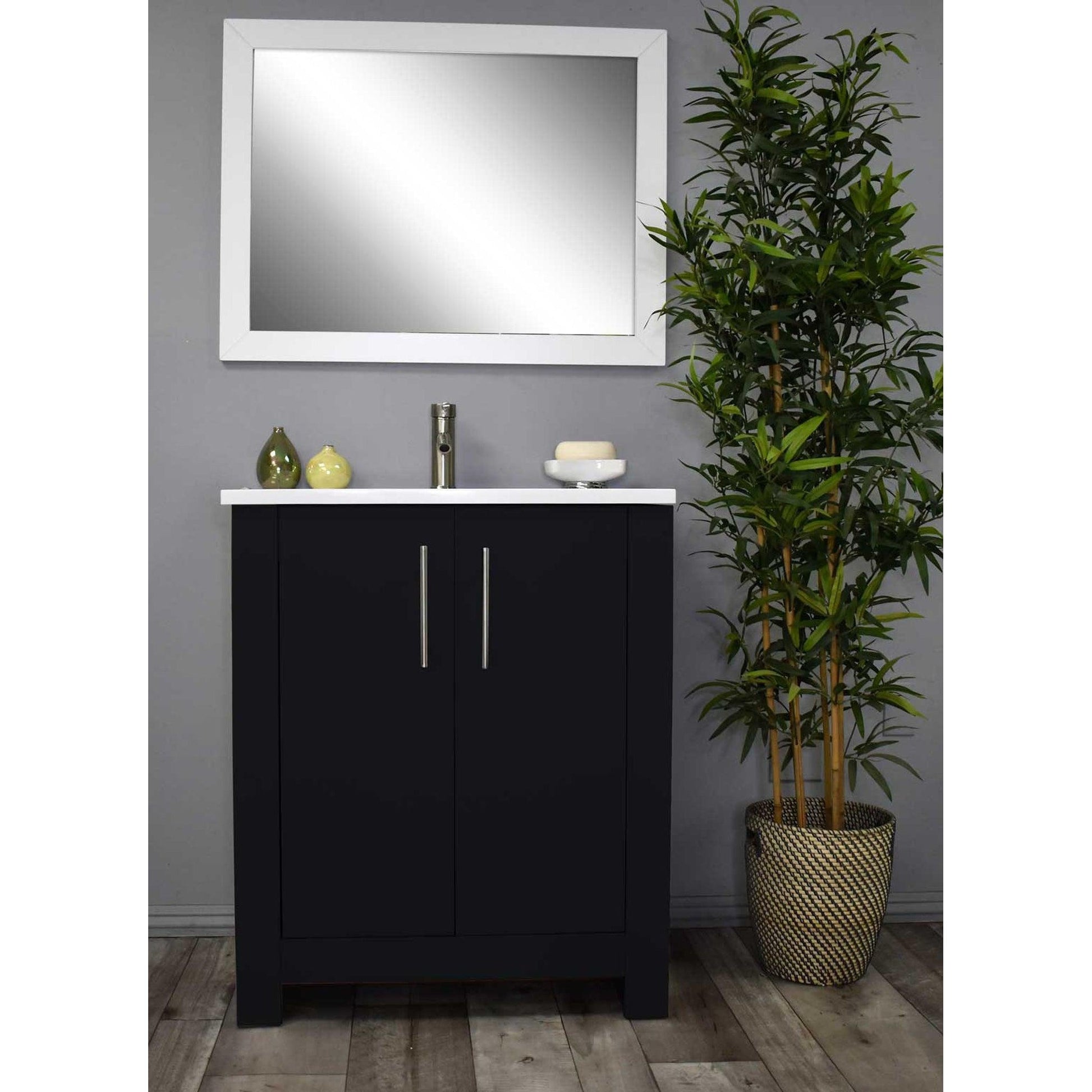 Volpa USA Austin 24" x 20" Glossy Black Modern Freestanding Bathroom Vanity With Acrylic Top, Integrated Acrylic Sink And Brushed Nickel Handles