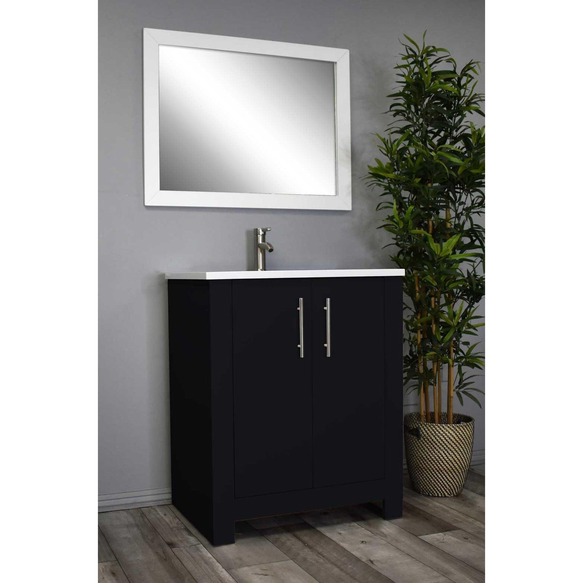 Volpa USA Austin 24" x 20" Glossy Black Modern Freestanding Bathroom Vanity With Acrylic Top, Integrated Acrylic Sink And Brushed Nickel Handles