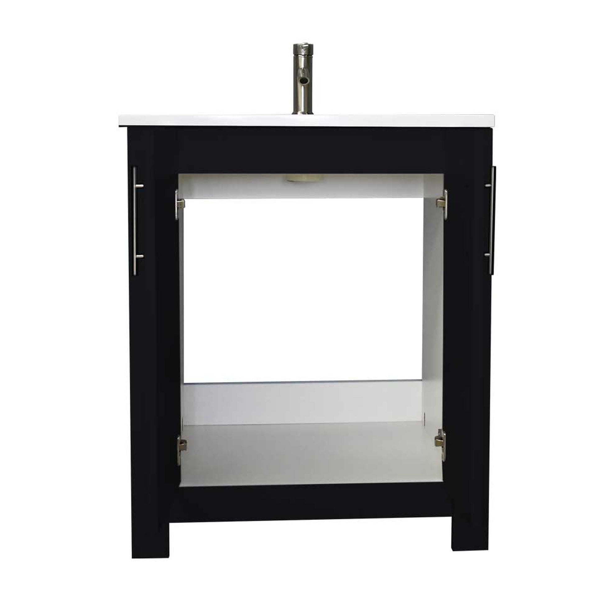 Volpa USA Austin 24" x 20" Glossy Black Modern Freestanding Bathroom Vanity With Acrylic Top, Integrated Acrylic Sink And Brushed Nickel Handles