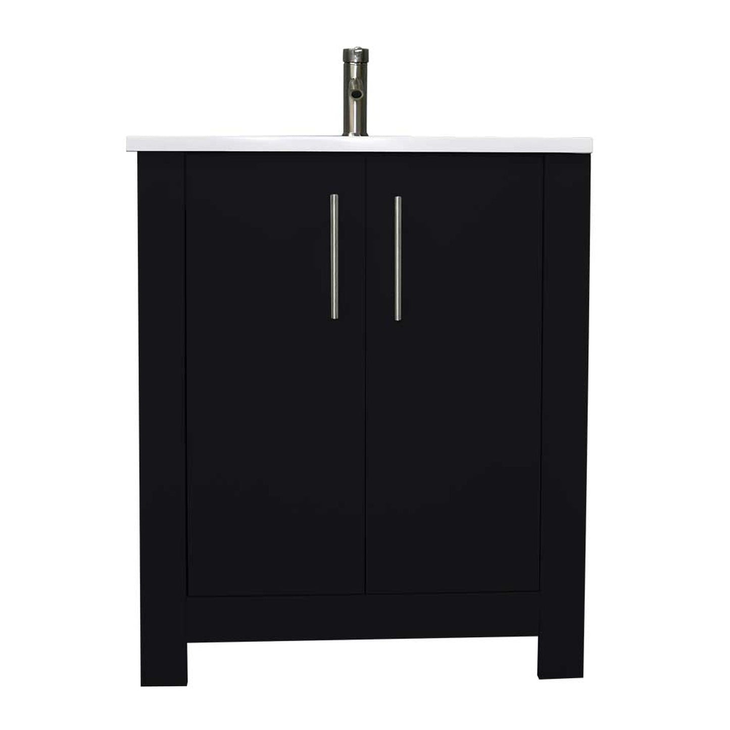 Volpa USA Austin 24" x 20" Glossy Black Modern Freestanding Bathroom Vanity With Acrylic Top, Integrated Acrylic Sink And Brushed Nickel Handles