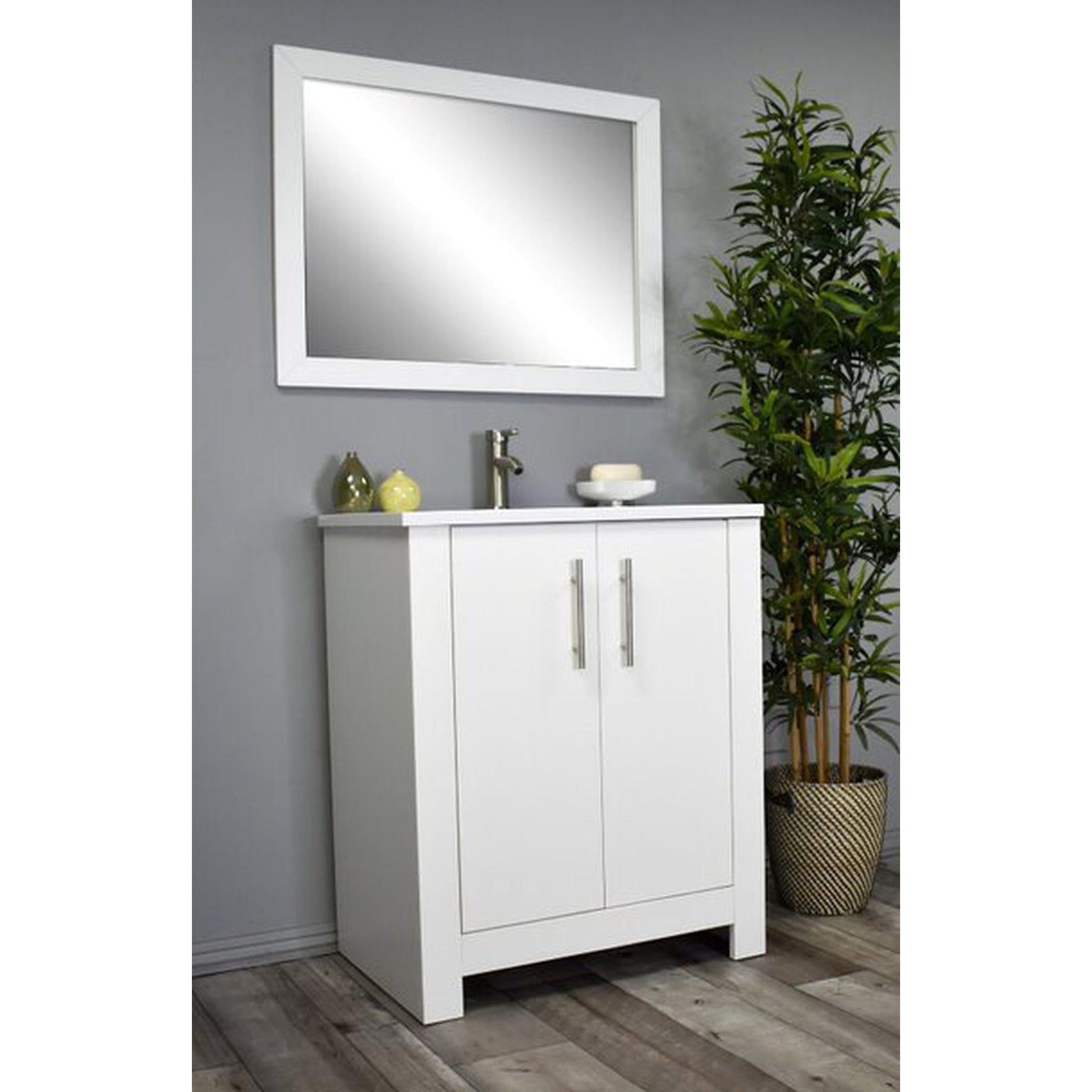 Volpa USA Austin 24" x 20" Glossy White Modern Freestanding Bathroom Vanity With Acrylic Top, Integrated Acrylic Sink And Brushed Nickel Handles