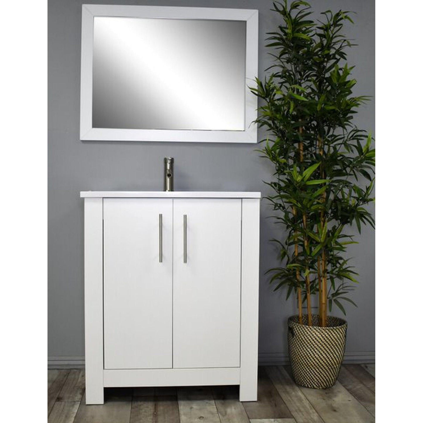 Volpa USA Austin 24" x 20" Glossy White Modern Freestanding Bathroom Vanity With Acrylic Top, Integrated Acrylic Sink And Brushed Nickel Handles