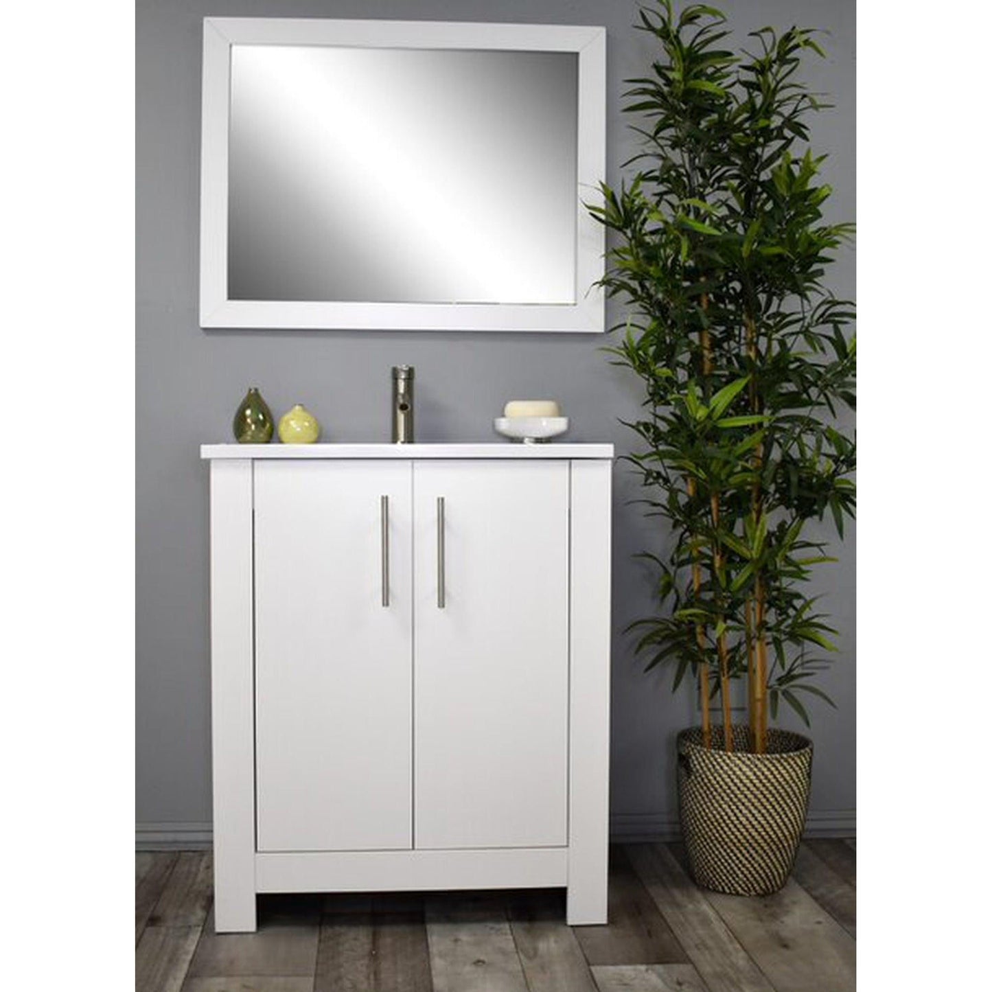 Volpa USA Austin 24" x 20" Glossy White Modern Freestanding Bathroom Vanity With Acrylic Top, Integrated Acrylic Sink And Brushed Nickel Handles