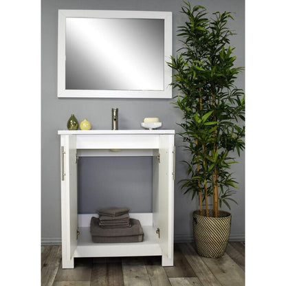 Volpa USA Austin 24" x 20" Glossy White Modern Freestanding Bathroom Vanity With Acrylic Top, Integrated Acrylic Sink And Brushed Nickel Handles