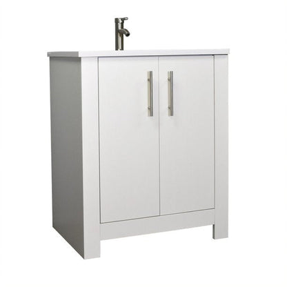 Volpa USA Austin 24" x 20" Glossy White Modern Freestanding Bathroom Vanity With Acrylic Top, Integrated Acrylic Sink And Brushed Nickel Handles