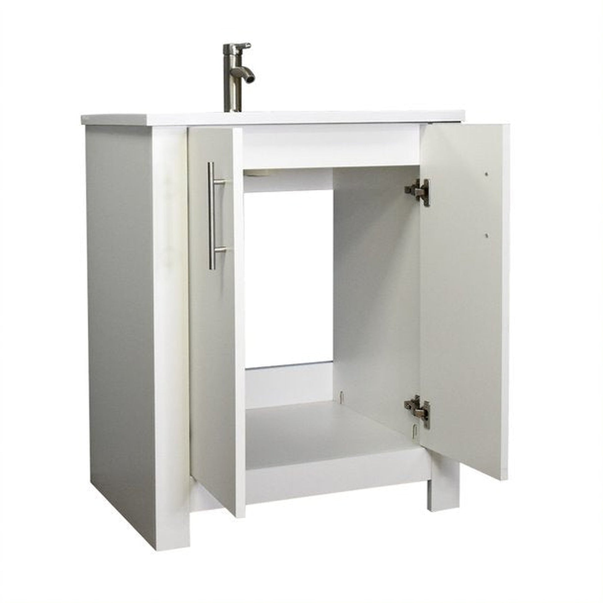 Volpa USA Austin 24" x 20" Glossy White Modern Freestanding Bathroom Vanity With Acrylic Top, Integrated Acrylic Sink And Brushed Nickel Handles