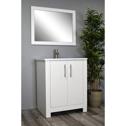 Volpa USA Austin 24" x 20" Glossy White Modern Freestanding Bathroom Vanity With Acrylic Top, Integrated Acrylic Sink And Brushed Nickel Handles