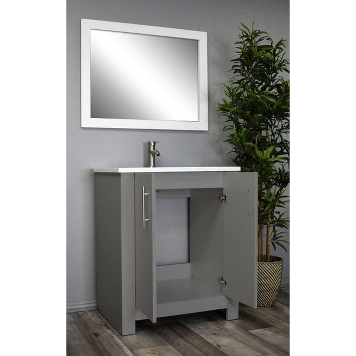 Volpa USA Austin 24" x 20" Gray Modern Freestanding Bathroom Vanity With Acrylic Top, Integrated Acrylic Sink And Brushed Nickel Handles