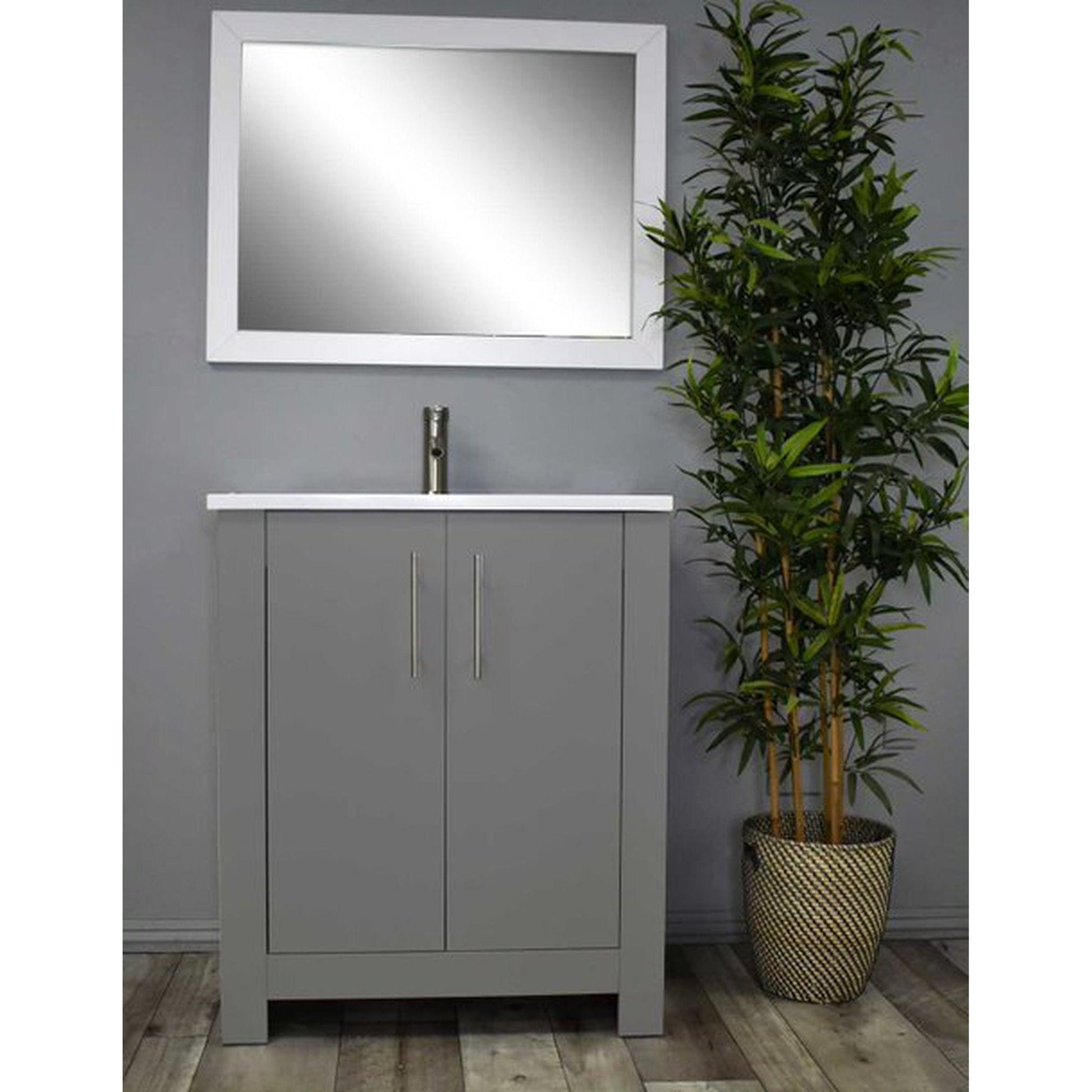 Volpa USA Austin 24" x 20" Gray Modern Freestanding Bathroom Vanity With Acrylic Top, Integrated Acrylic Sink And Brushed Nickel Handles