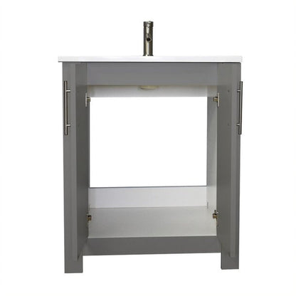 Volpa USA Austin 24" x 20" Gray Modern Freestanding Bathroom Vanity With Acrylic Top, Integrated Acrylic Sink And Brushed Nickel Handles