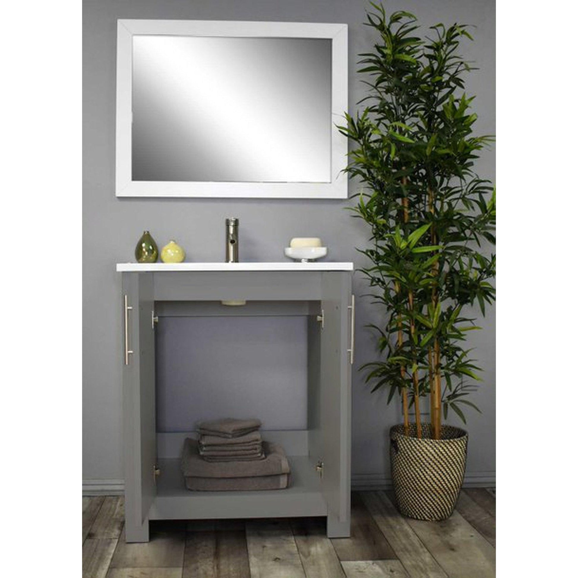 Volpa USA Austin 24" x 20" Gray Modern Freestanding Bathroom Vanity With Acrylic Top, Integrated Acrylic Sink And Brushed Nickel Handles