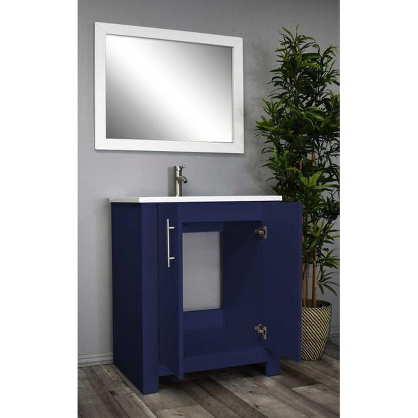 Volpa USA Austin 24" x 20" Navy Modern Freestanding Bathroom Vanity With Acrylic Top, Integrated Acrylic Sink And Brushed Nickel Handles