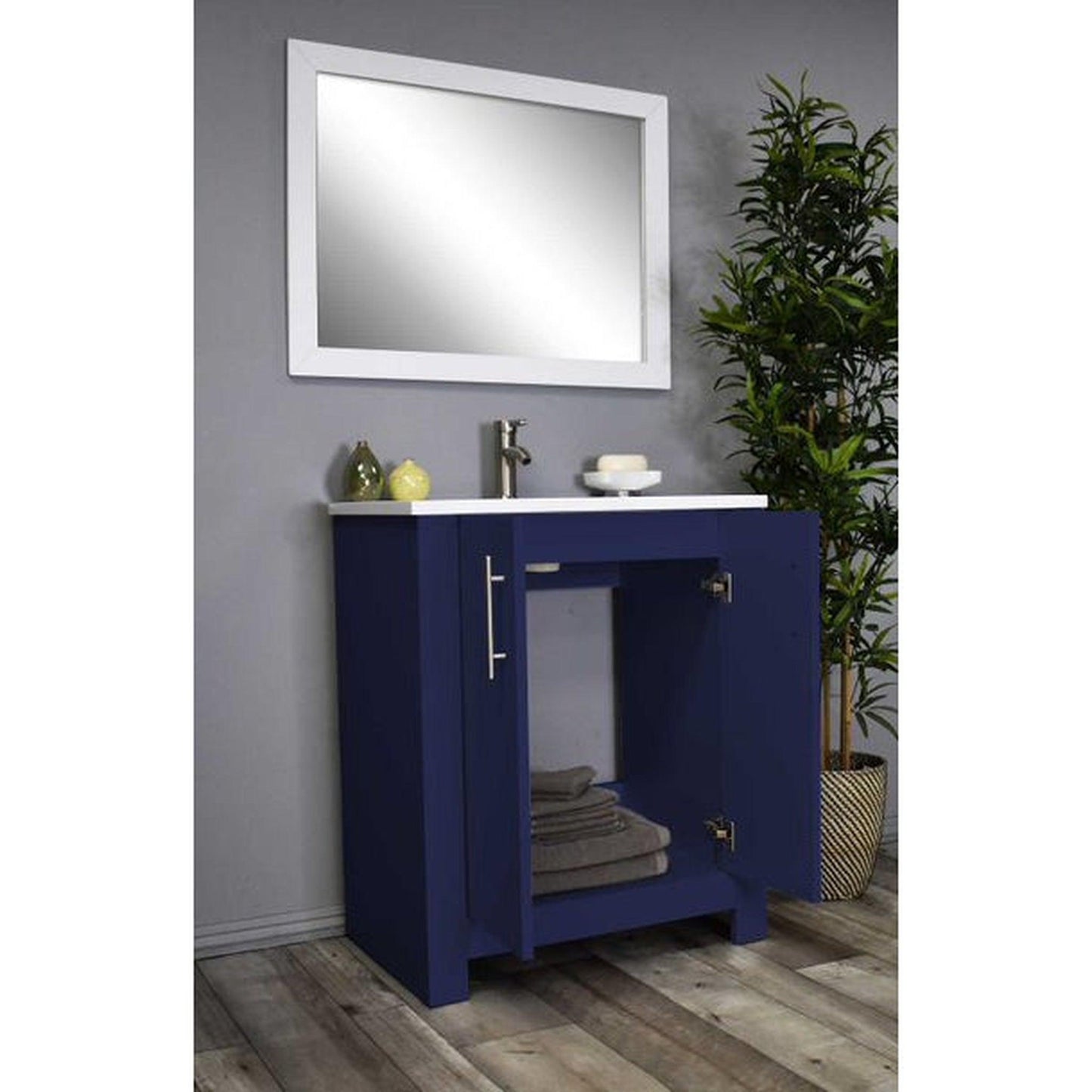 Volpa USA Austin 24" x 20" Navy Modern Freestanding Bathroom Vanity With Acrylic Top, Integrated Acrylic Sink And Brushed Nickel Handles