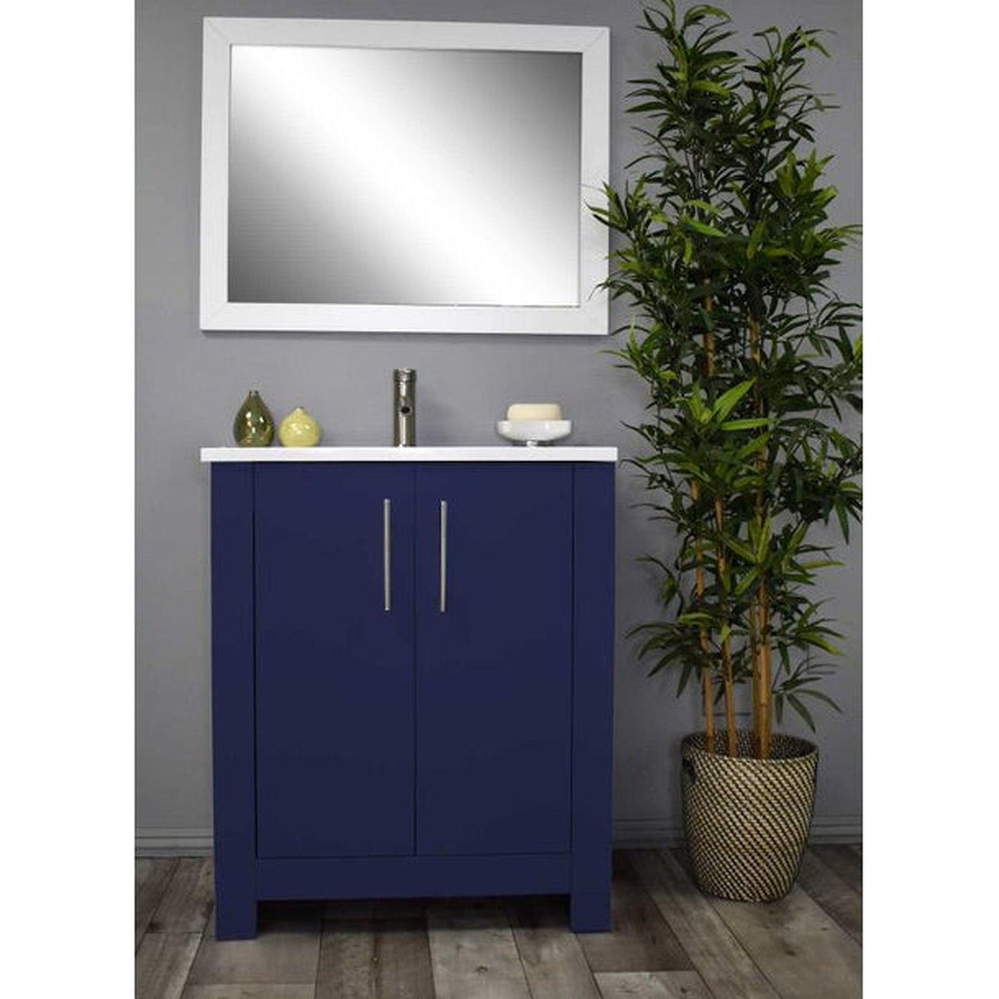 Volpa USA Austin 24" x 20" Navy Modern Freestanding Bathroom Vanity With Acrylic Top, Integrated Acrylic Sink And Brushed Nickel Handles