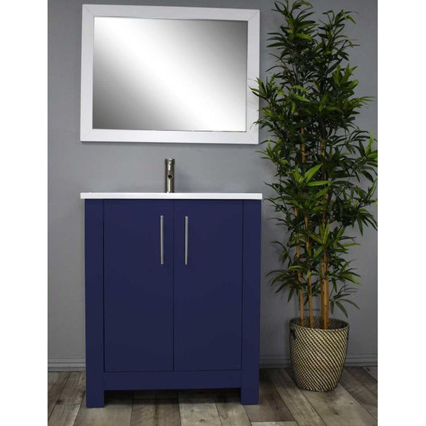 Volpa USA Austin 24" x 20" Navy Modern Freestanding Bathroom Vanity With Acrylic Top, Integrated Acrylic Sink And Brushed Nickel Handles