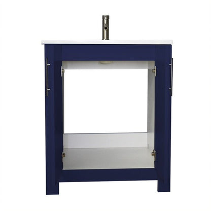 Volpa USA Austin 24" x 20" Navy Modern Freestanding Bathroom Vanity With Acrylic Top, Integrated Acrylic Sink And Brushed Nickel Handles