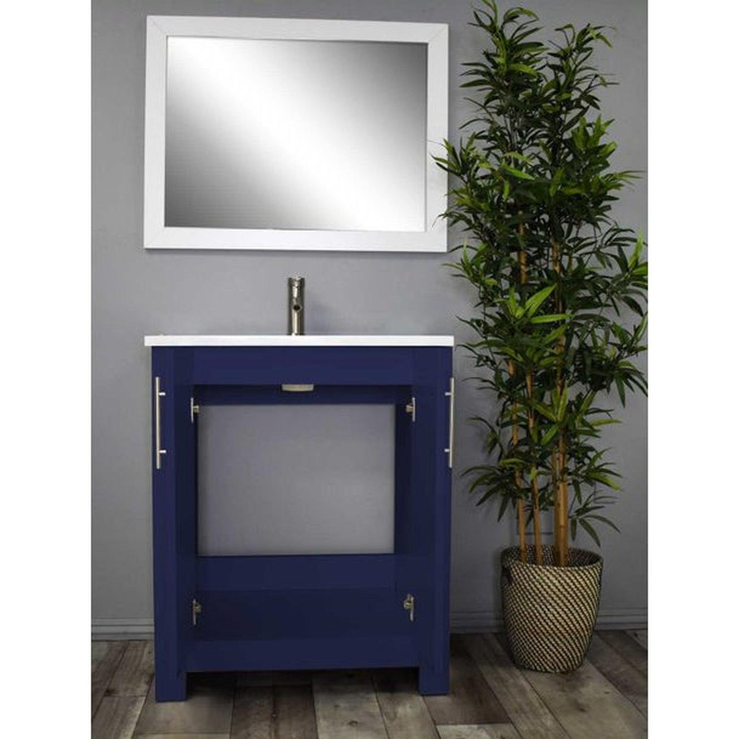 Volpa USA Austin 24" x 20" Navy Modern Freestanding Bathroom Vanity With Acrylic Top, Integrated Acrylic Sink And Brushed Nickel Handles