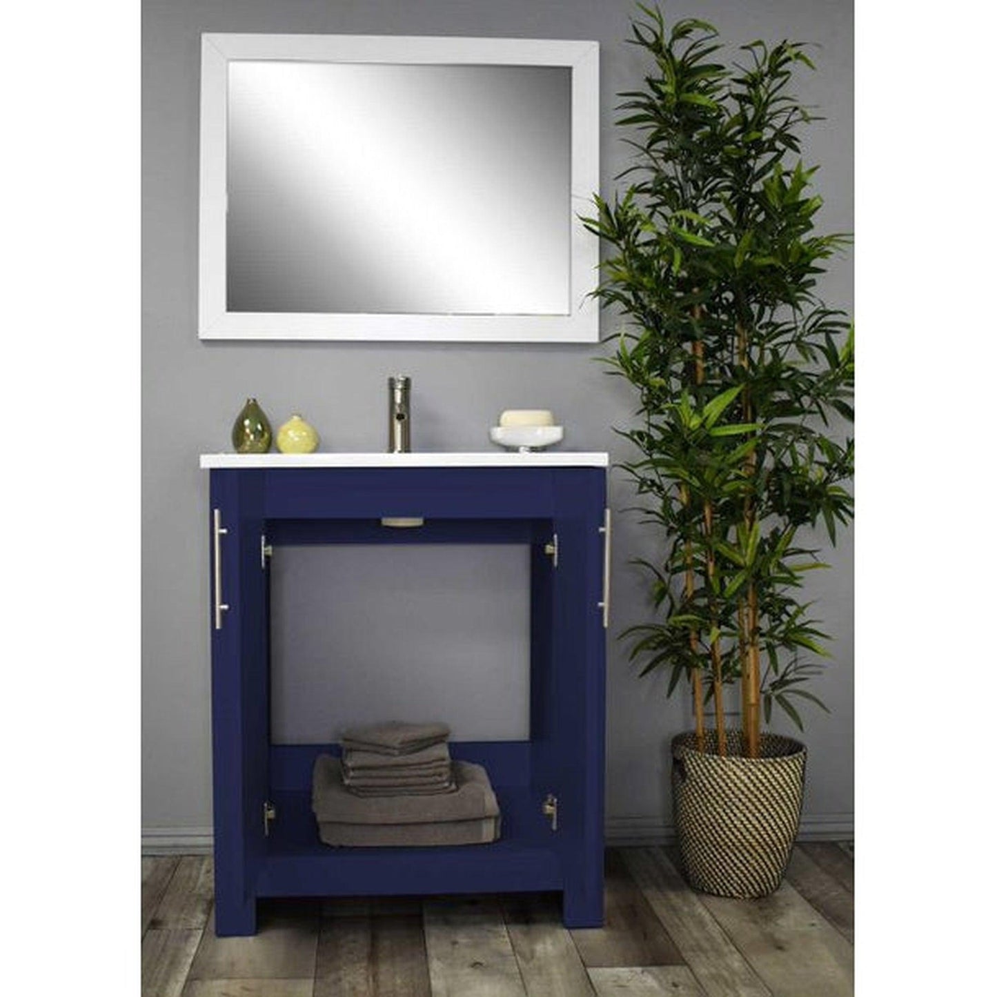 Volpa USA Austin 24" x 20" Navy Modern Freestanding Bathroom Vanity With Acrylic Top, Integrated Acrylic Sink And Brushed Nickel Handles